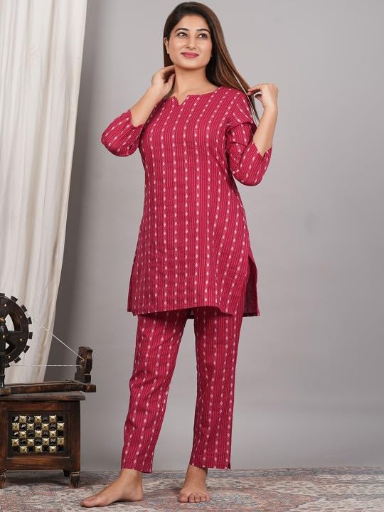 Printed Cotton Dress for Women – Night Suit with Round Neck